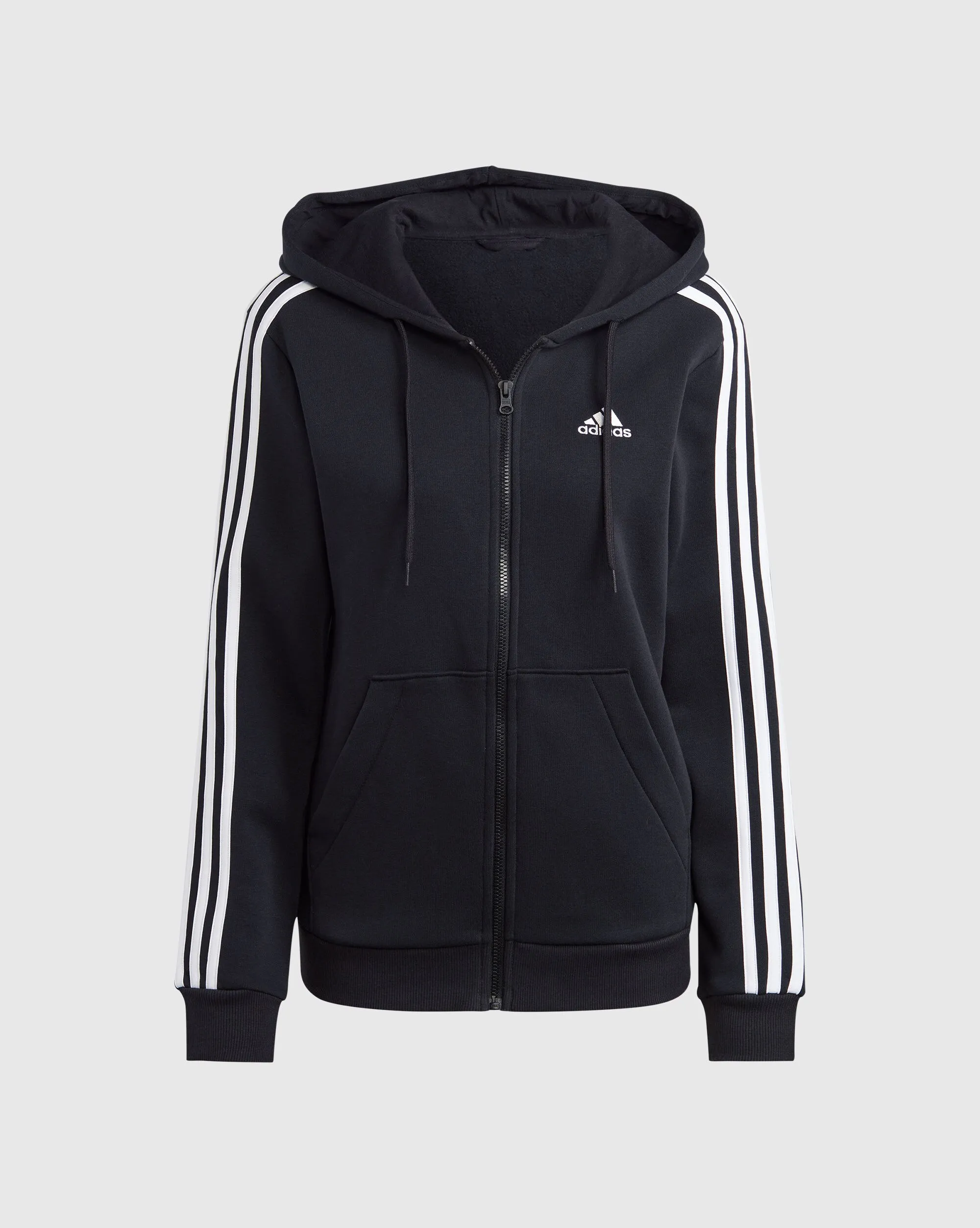 Adidas Felpa Con Cappuccio Full Zip 3-Stripes Fleece Nero Donna