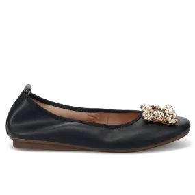 Ballerina Tosca Blu in pelle nera con fibbia di strass