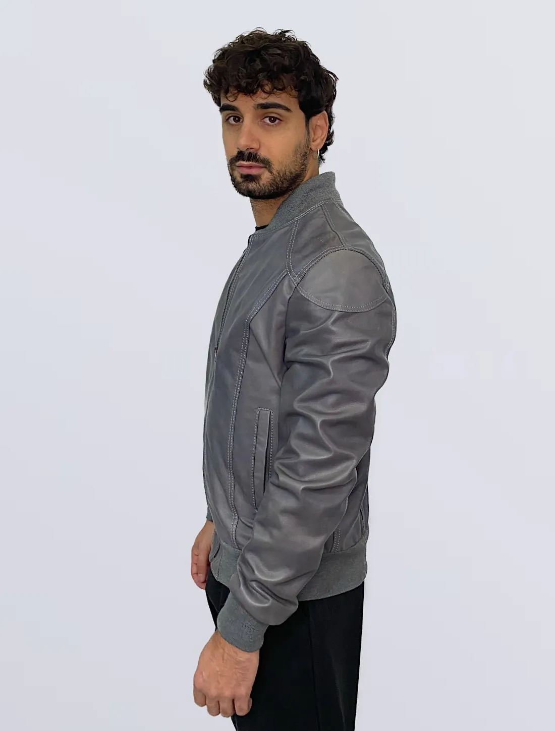 BOMBER IN PELLE UOMO GRIGIO MOD. 5320