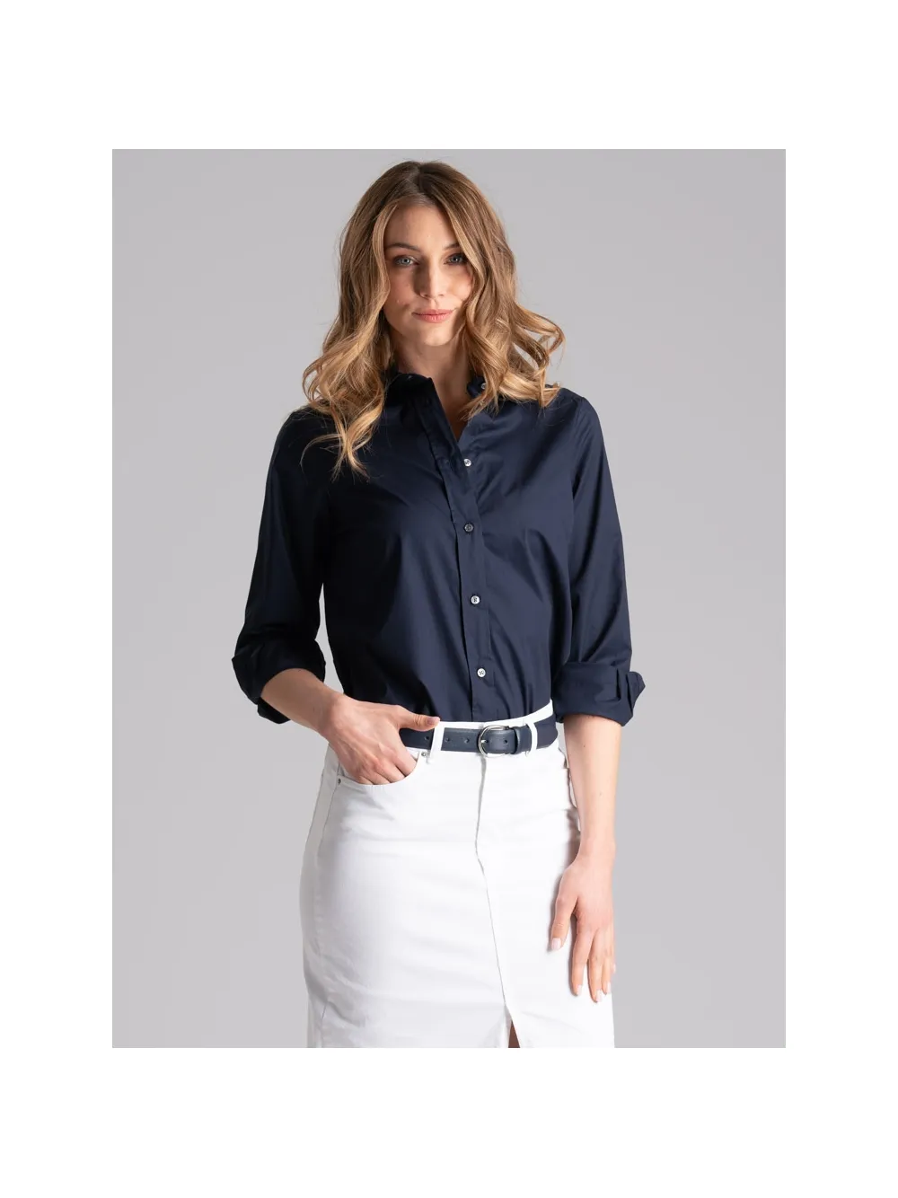 Camicia donna blu in popeline di cotone