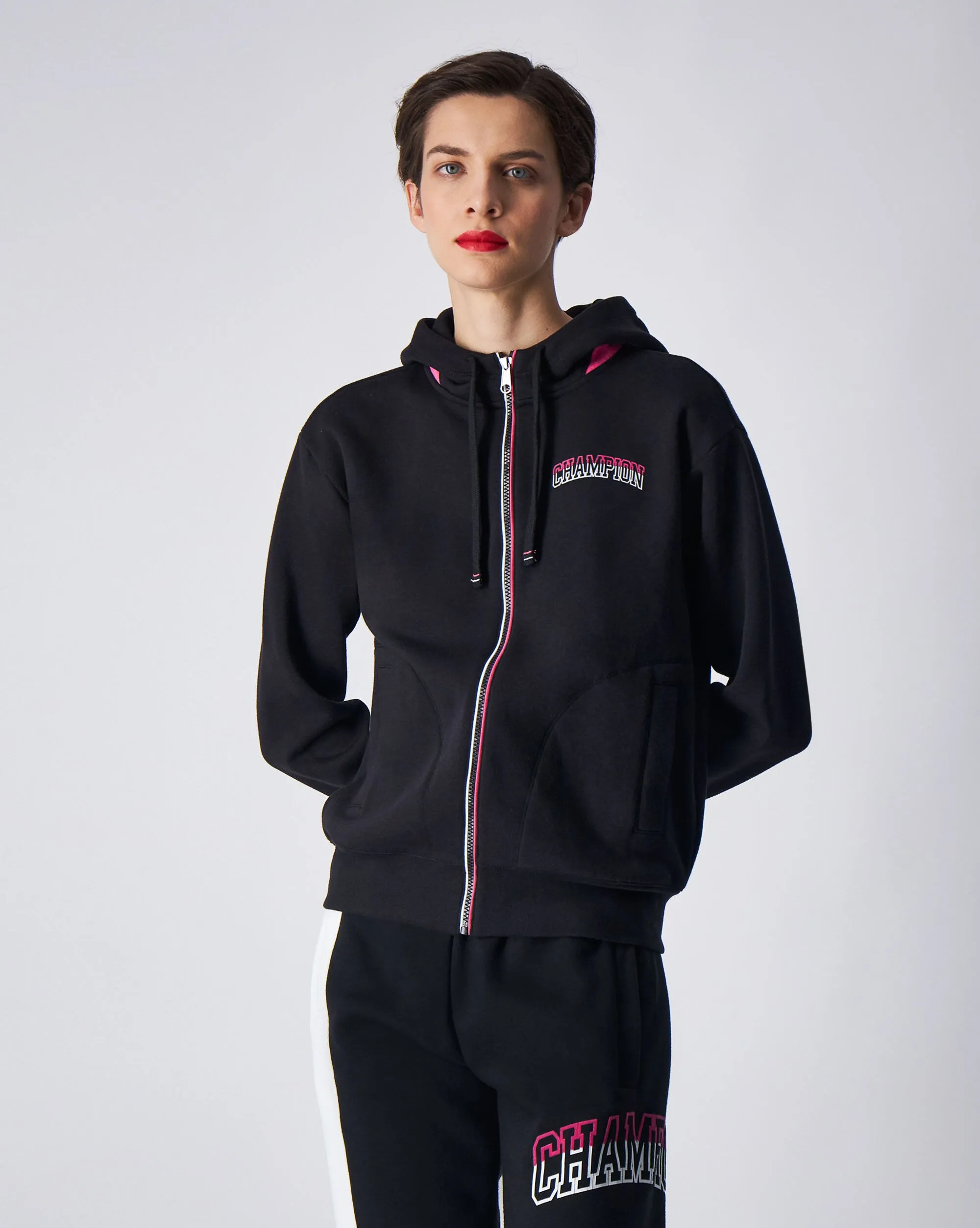 Champion Felpa Con Cappuccio Full Zip Color Punch Nero Donna