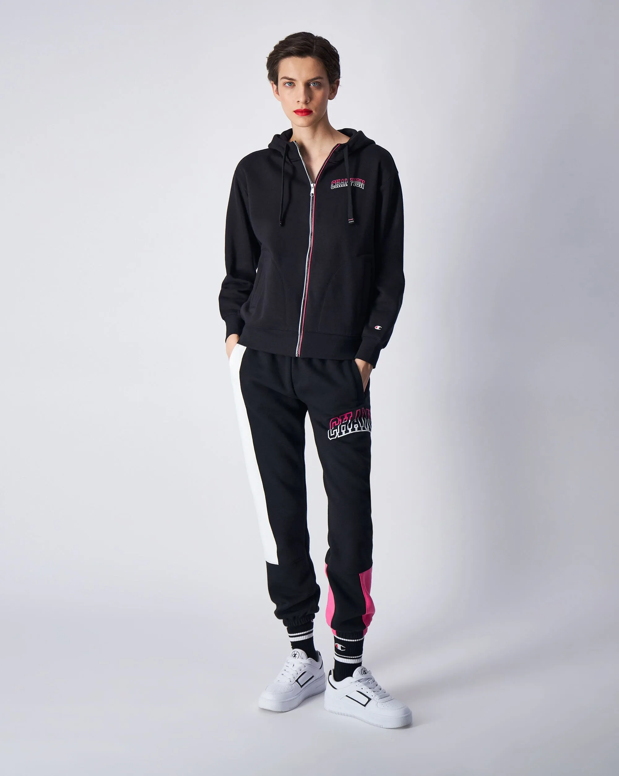 Champion Felpa Con Cappuccio Full Zip Color Punch Nero Donna