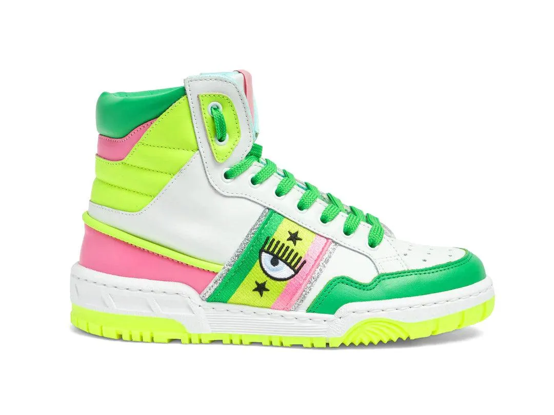 CHIARA FERRAGNI CF-1 Sneaker Hi Donna Logo Eyelike White Green Multicolor CF2907-010