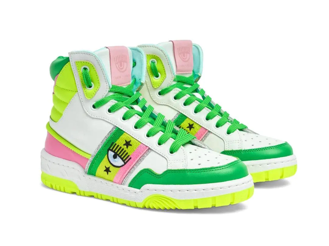 CHIARA FERRAGNI CF-1 Sneaker Hi Donna Logo Eyelike White Green Multicolor CF2907-010