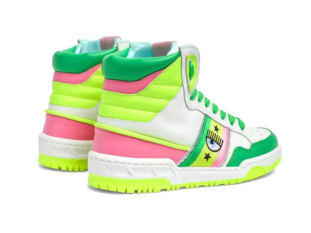 CHIARA FERRAGNI CF-1 Sneaker Hi Donna Logo Eyelike White Green Multicolor CF2907-010