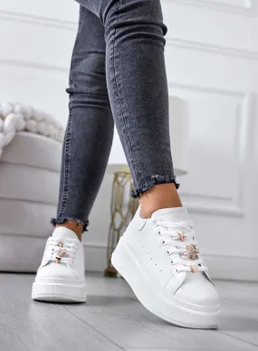 EVELIN - Sneakers bianche con applicazioni oro e zeppa