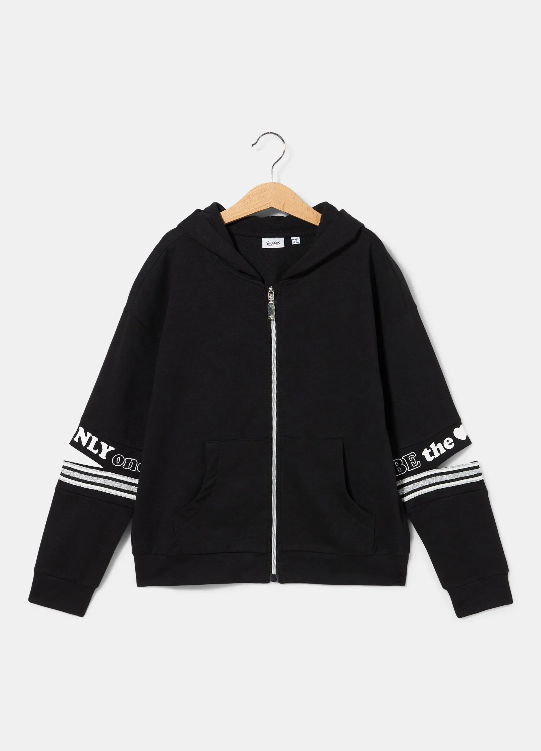 Felpa full zip con cappuccio in cotone elasticizzato ragazza