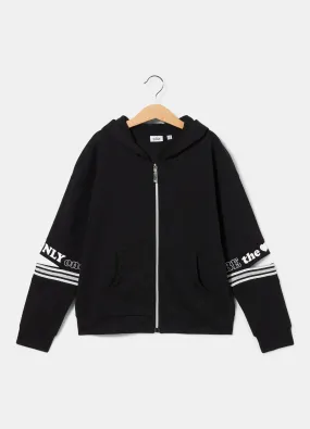 Felpa full zip con cappuccio in cotone elasticizzato ragazza