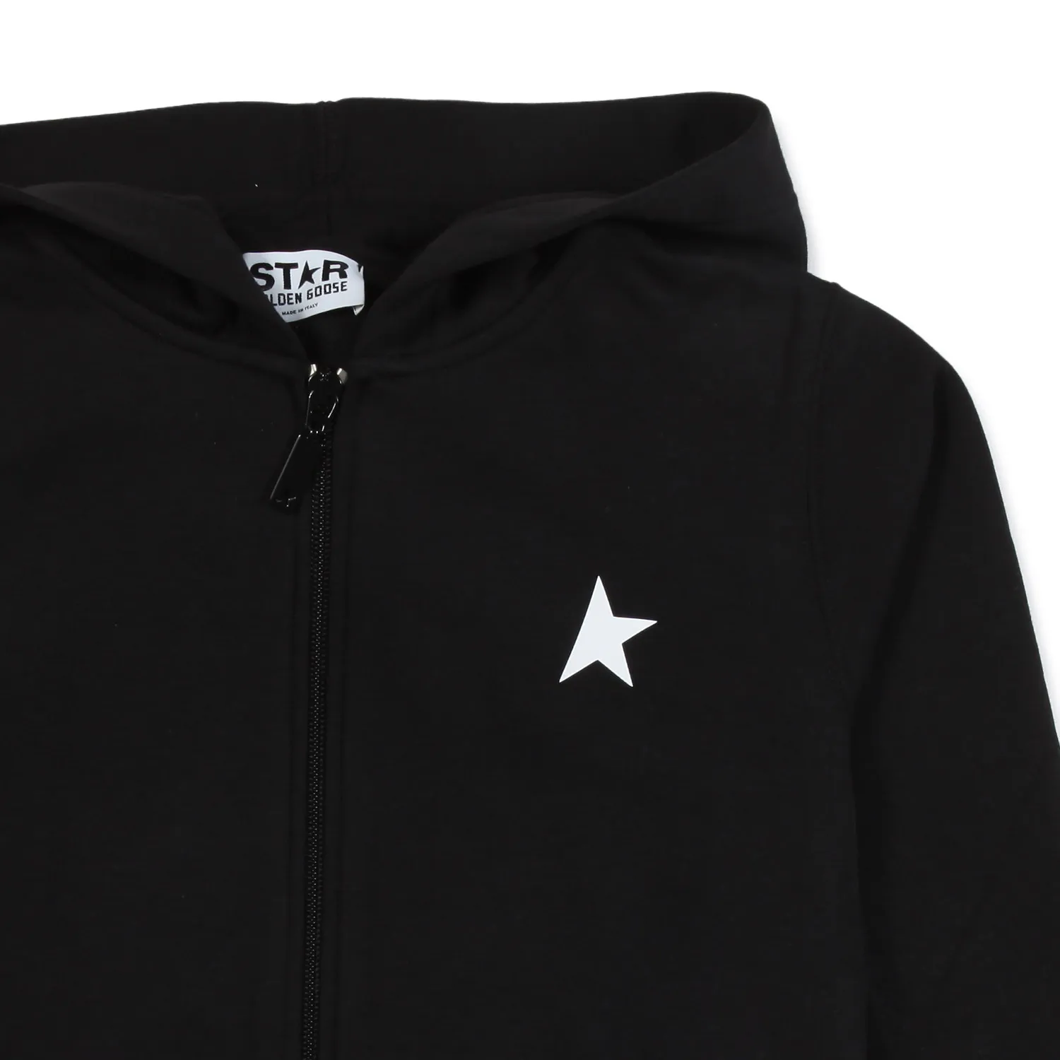 Felpa Hoodie Nera Con Stella Bianca E Zip