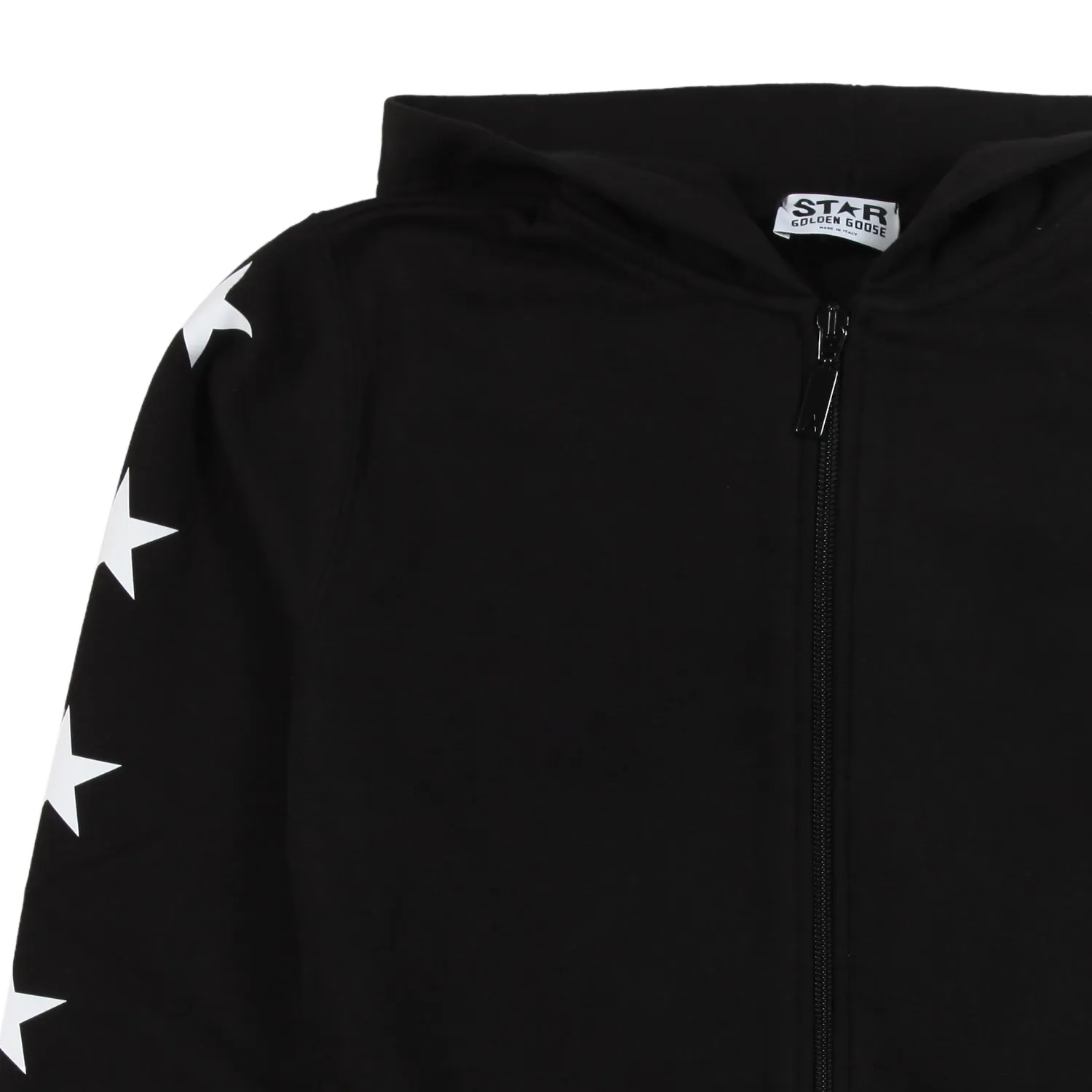 Felpa Hoodie Nera Con Stelle Bianche E Zip