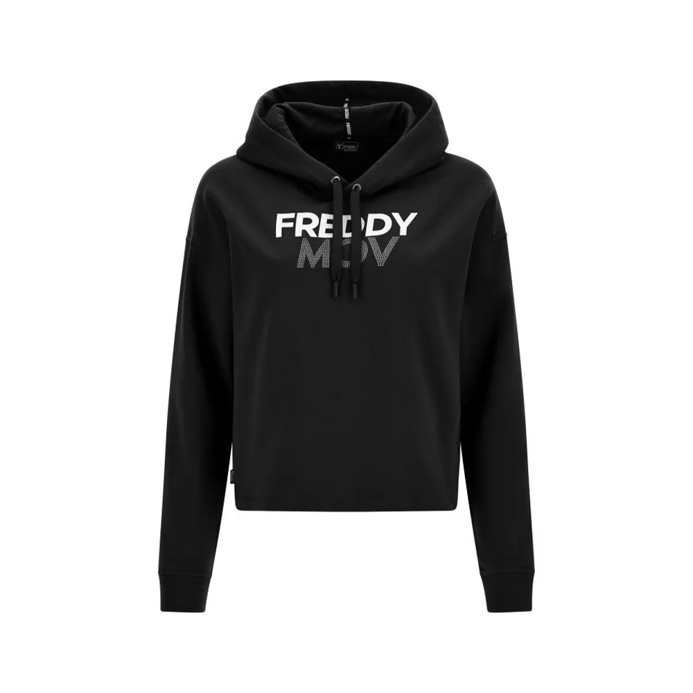 Freddy Felpa Palestra Senza Zip Con Cappuccio Nero Logo Donna