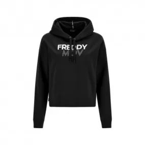 Freddy Felpa Palestra Senza Zip Con Cappuccio Nero Logo Donna