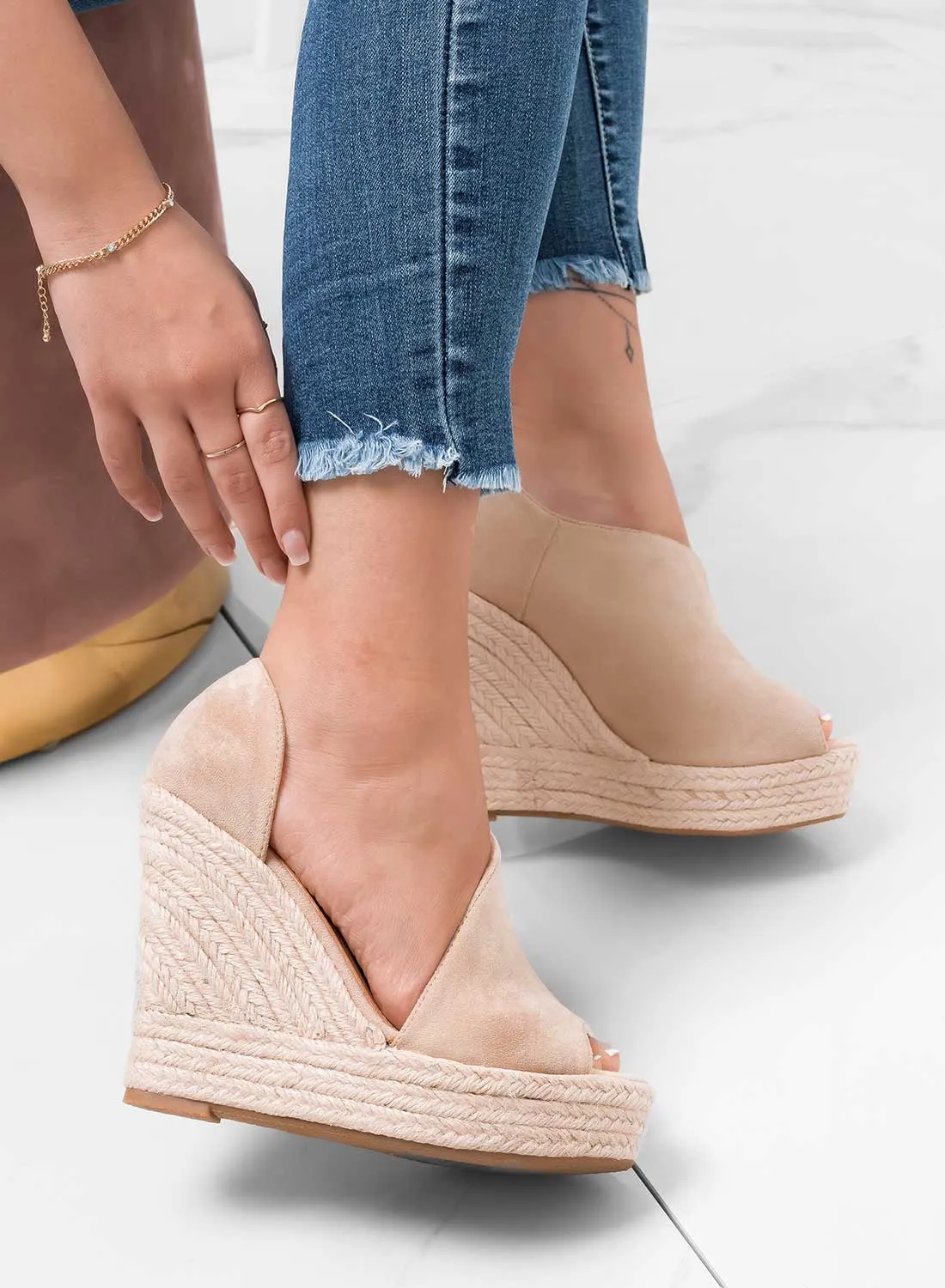 JOLIE - Espadrilles beige con zeppa in corda