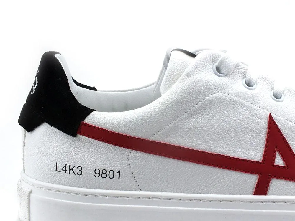 L4K3 College 4 Sneaker Pelle Tricolor Bianco Rosso Nero F59-COL