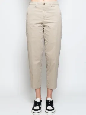 Pantaloni Vita Alta in Cotone Beige