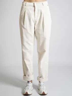 Pantaloni Vita Alta in Velluto Bianco