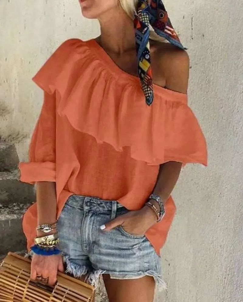 Primavera Estate Con Spalle Scoperte Streetwear Camicia Di Lino Donna Vintage Loose Top Casual Camicette Oversize Tinta Unita