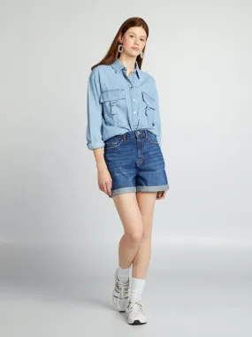 Shorts in denim vita alta - BLU