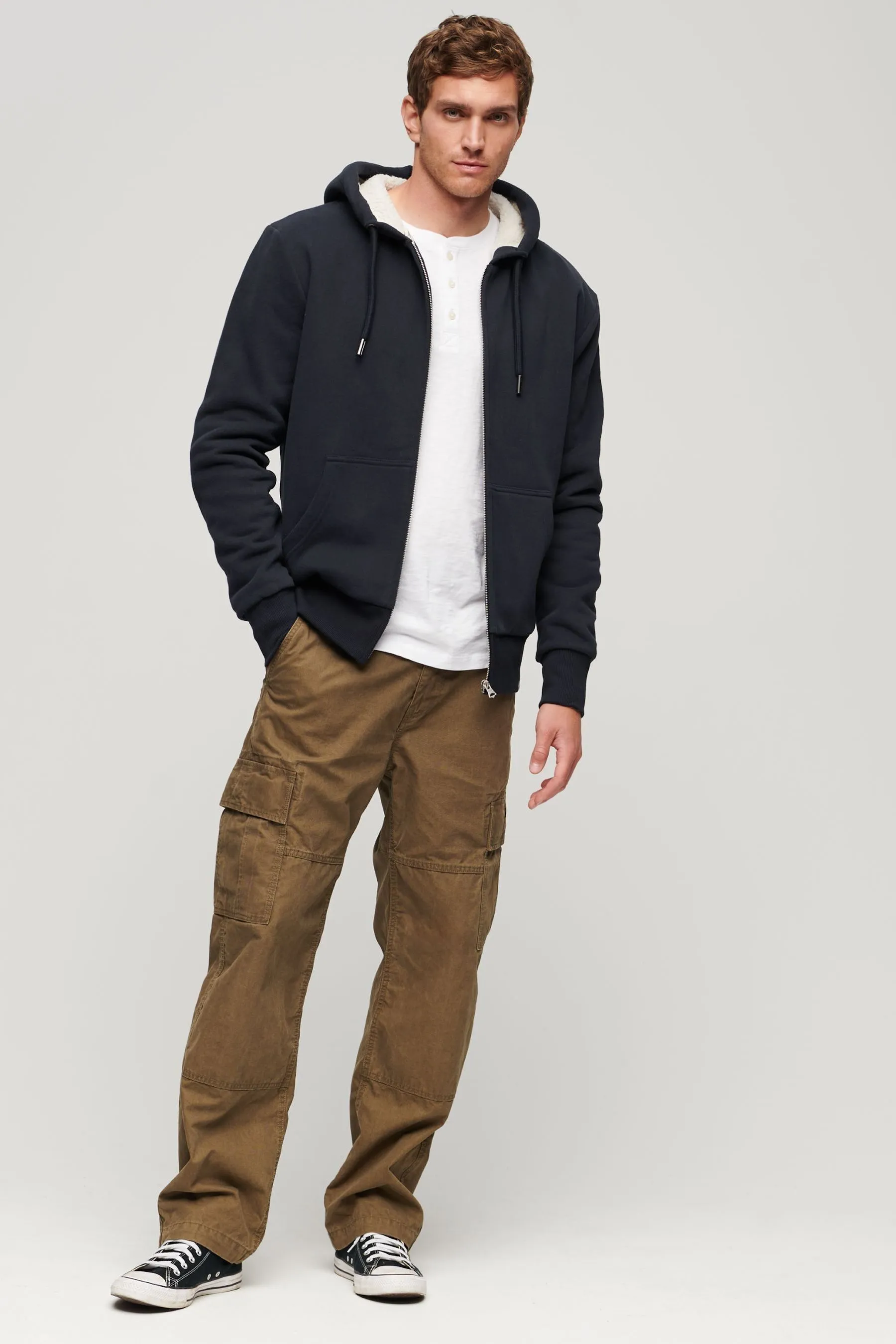 Superdry Essential - Felpa con cappuccio, zip e fodera in sherpa