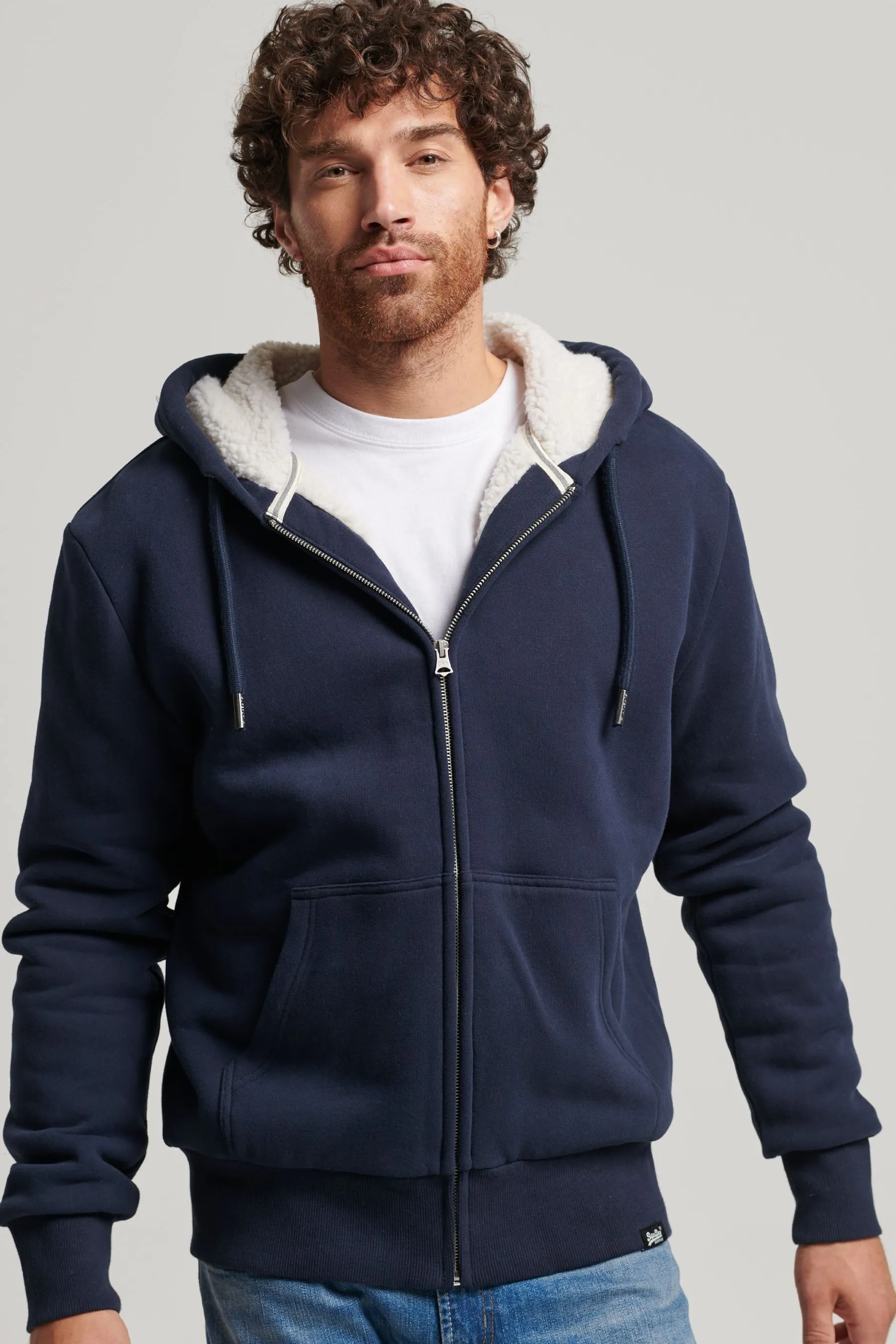 Superdry Essential - Felpa con cappuccio, zip e fodera in sherpa