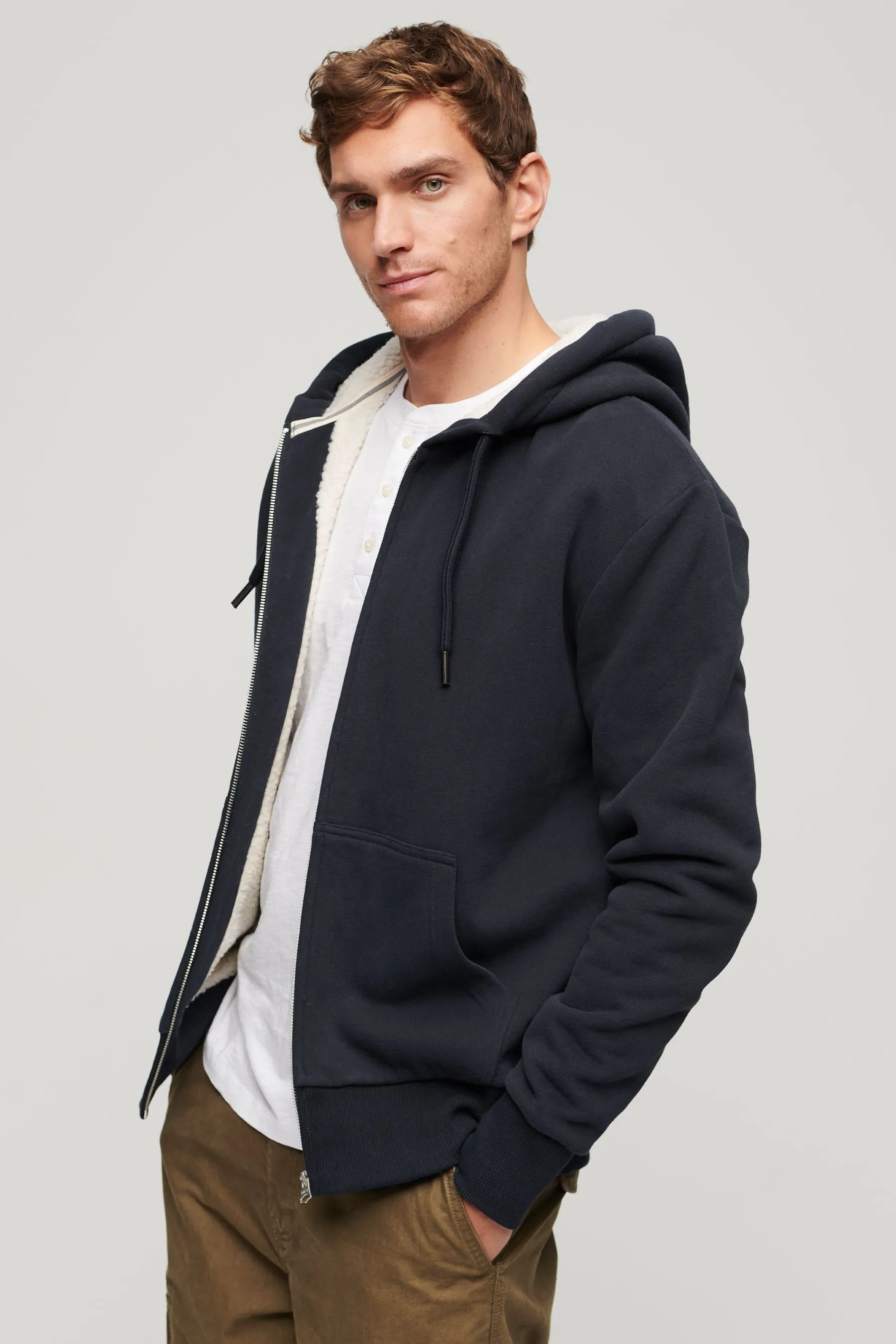 Superdry Essential - Felpa con cappuccio, zip e fodera in sherpa