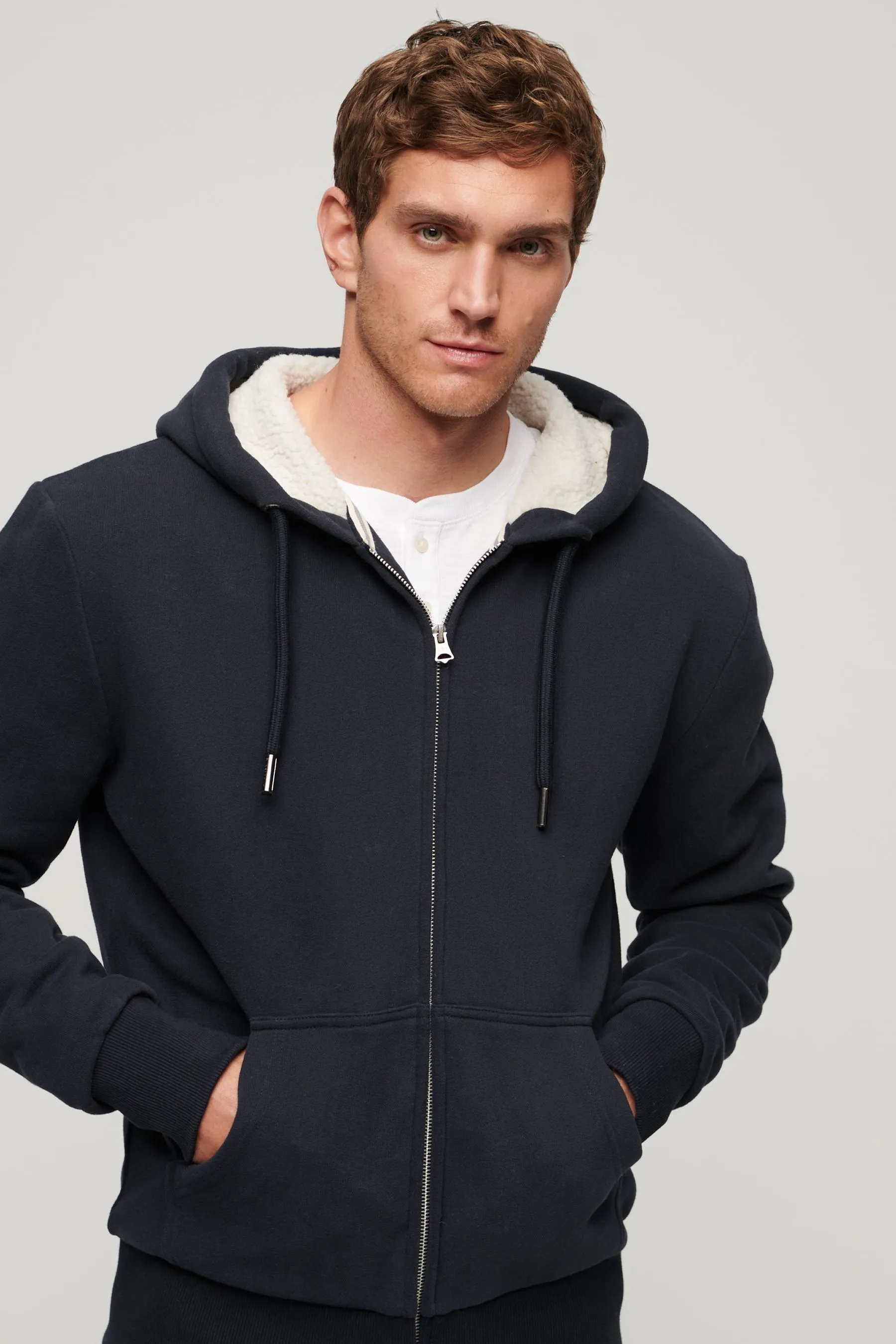 Superdry Essential - Felpa con cappuccio, zip e fodera in sherpa