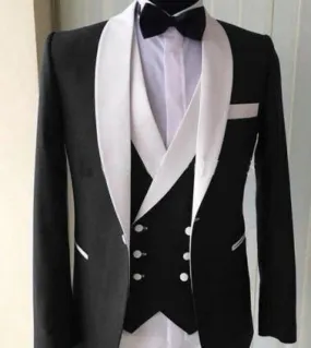 Ultimi abiti da uomo da sposa di design Scialle bianco con risvolto Giacca a tre pezzi Gilet doppio petto Pantaloni Slim Fit Gro