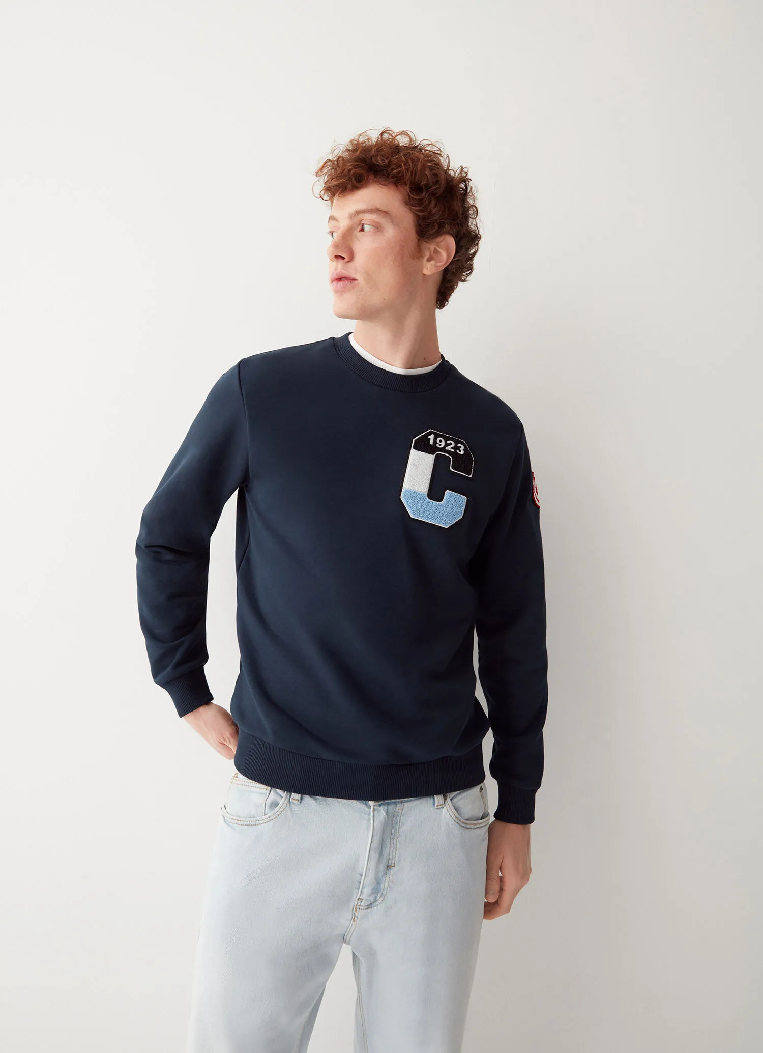 Varsity cotton blend round neck sweatshirt