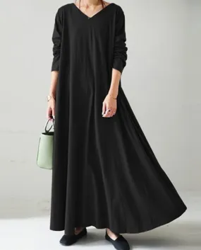 Vestito da estate delle donne Oversize Solid scollo a V manica a 34 abiti casual allentati Autunno Femme Robe Baggy Maxi Dress